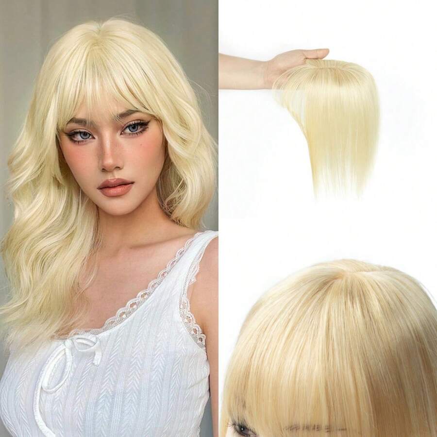 Human Hair Toppers With Clips Hair Toppers For Women Natural Włosy For Thin Hair One Piece Toppers 5x9cm Base - Rượu sâm banh - Xem 1