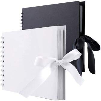 1 Small 60-Page (30-Sheet) Scrapbook Album, 1 Large 40-Page (20-Sheet) Scrapbook Album, Made Of Kraft Paper, Suitable For Wedding Guest Books, Anniversary Memories, Family DIY Scrapbooking, Christmas Gifts (Black/White)
