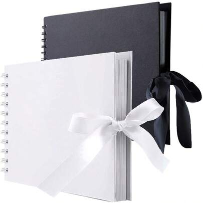 1 Small 60-Page (30-Sheet) Scrapbook Album, 1 Large 40-Page (20-Sheet) Scrapbook Album, Made Of Kraft Paper, Suitable For Wedding Guest Books, Anniversary Memories, Family DIY Scrapbooking, Christmas Gifts (Black/White)