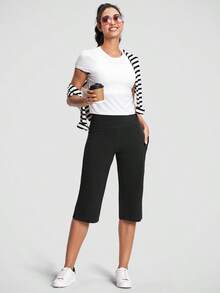 Women's Yoga Capri Pants Straight Leg High Waisted Stretchy Athletic Capris Pants With 3 Pockets For Workout Casual - màu đen - Xem 4