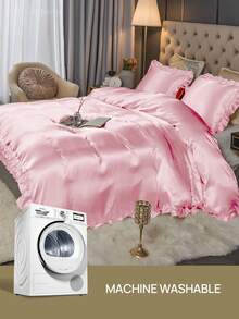 2/3pcs Satin Ruffled Duvet Cover Set, Ruffled Tassel Duvet Cover Set, Solid Retro Luxury Farmhouse Style Bedding Set, 3pcs Boho Ruffled Tie Duvet Cover Set (Comforter Not Included). Perfectly Fits Twin, Full, Queen, King Size Beds. Suitable For Home Bedding, Dorm Supplies And Christmas Decor. - Pink - View 9