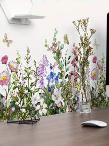 2 件春季花卉和植物图案自粘墙贴；PVC 蝴蝶墙贴；可移除墙面装饰贴纸，适用于卧室、客厅、门廊、家居装饰房间装饰 - 彩色 - 查看 2