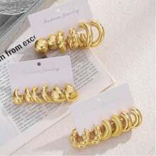 Gold Hoop Earrings Set For Women Hypoallergenic Chunky Chain Twisted Open Hoops Dangle Earring Packs For Birthday Party Christmas Fashion Jewelry Gift