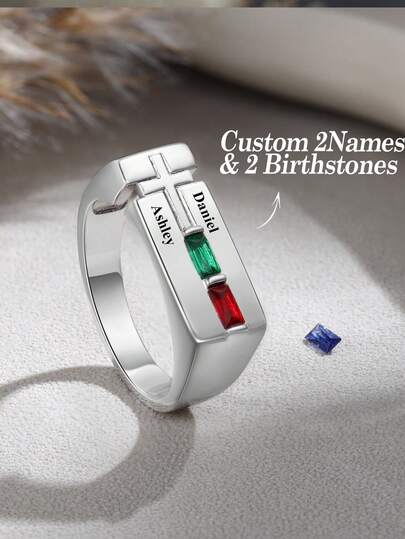 Customizable Men's Cross Ring With Rectangular Gemstone, Father's Day Gift, May/December Birthstone Ring, Gift For Him