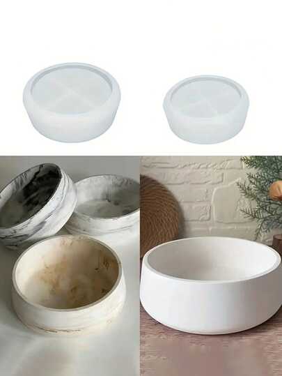 1 件大号圆形水泥花盆模具带石膏托盘、树脂储物碗、石膏储物碗硅胶模具、水泥多肉植物盆模具适用于 DIY 树脂工艺品生产