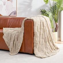 Checkered White Faux Rabbit Fur Throw Blanket, Soft Fuzzy Fluffy Minky Cream Furry Blankets For Couch, Bed (50 * 60 Inches Ivory) - 譚 - 查看 9