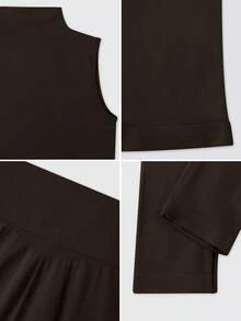 NcmRyu 2pcs Women's Mock Neck Pleated Shaped Camisole Top And High Waist Slim Fit Leggings Set, Shaping & Lifting - Coffee Brown - View 4