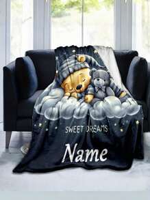 1pc Personalized Bear-Themed Throw Blanket With Custom Name - Soft, Lightweight & Warm For Couch, Bed, Outdoor Use - Perfect Birthday Gift Washable Cute Custom,Unique,Personalized Ideal Gifts For Family,Ideal Gifts For Friends Son,Daughter,Friends,Family Sofa,Bed,Car,Tea Room,Bedroom,Living Room,Bathroom,Dining Room