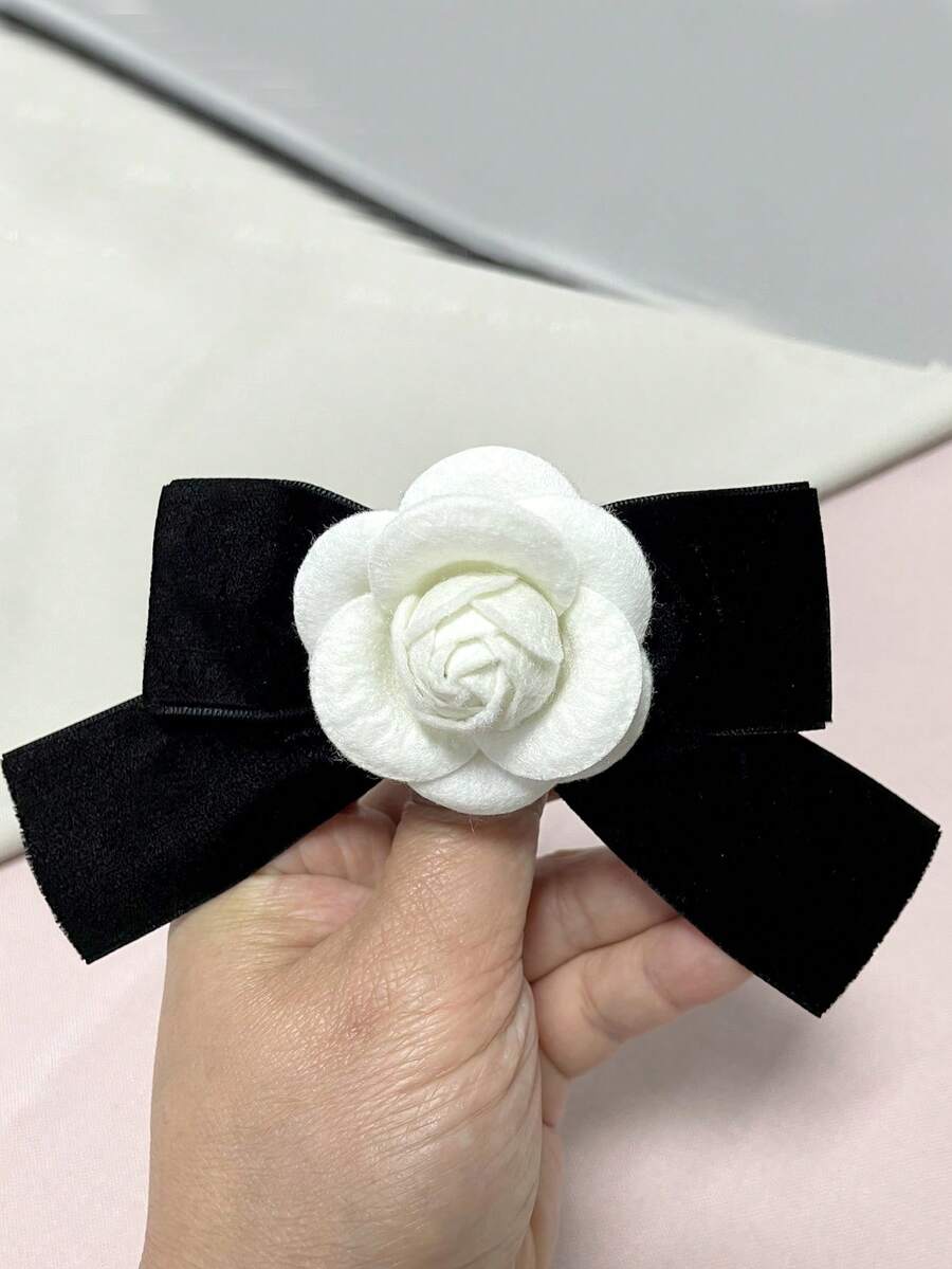 韩版高端新款丝绒蝴蝶结山茶花领针，女士蝴蝶结花朵胸针装饰