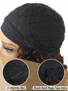 14inch HeadBand Wig Kinky Curly Wig For Women,  Deep Wave Headband Wig Glueless Half Wigs Synthetic Hair Curly  Headband Wig 1B/27# - 1b/27# - 查看 3