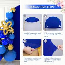 Einfarbige elastische Bogen Hintergrundabdeckungen, 1,2 m, 1,5 m, 1,8 m, 2 m, 2,2 m, 2,4 m, Marine Blau Bogen Hintergrund, umkehrbar für Party, Hochzeit Dekoration, Innen-/Außenbogen Rahmenabdeckungen, geeignet für alle Jahreszeiten - Königsblau - Übersicht 8