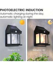 1pc New Solar Wall Lamp, Solar Induction Lamp, Tungsten Filament Lamp, Street And Area Lighting With Motion Sensor, Automatic Switch From Dusk To Dawn, Transparent Panel, And Energy-Saving Design, Suitable For Outdoor Porch, Entrance, And Front Door Lighting, Household Wall Lamp, Garden Entrance Door, Villa Balcony Light Control Wall Lamp, Waterproof And Lightning Protection, Electric Charging Courtyard Lighting