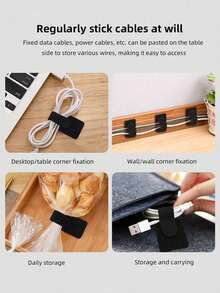 10/20/50pcs Cable Organizer Ties Cord Management Straps, Multi-Functional Cable Ties For Computer Cable Management, Desk Wire Rack, Wire Organizer, Hook And Loop Cable Ties - Black - View 5