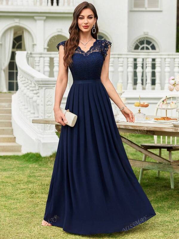 Vestido largo formal elegante para fiesta de noche con escote en V, manga con recortes, contraste de gasa plisada en el dobladillo, para invitada de boda, dama de honor, cumpleaños, graduación, regreso a casa