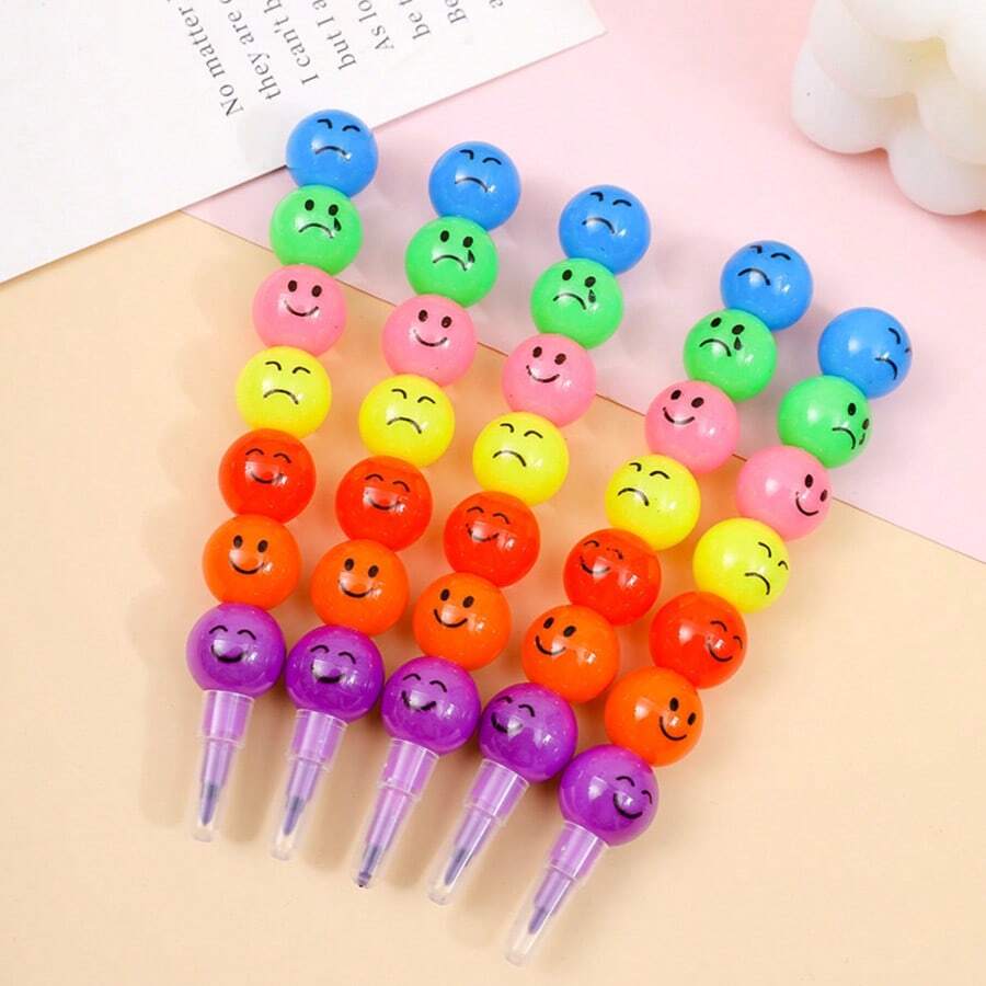 5 件快乐卡通面部彩绘刷 - 彩色葫芦设计，适合儿童和学生，完美的学校用品，生日、圣诞节、万圣节礼物，可爱的迷你学校必需品，学校用品，返校