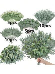 30pcs Eucalyptus Leaf Stems, With Fruit. Artificial Green Plants Plastic Flowers Suitable For Wedding Vase Bouquet Floral Arrangement Home Decor Flower Bouquet