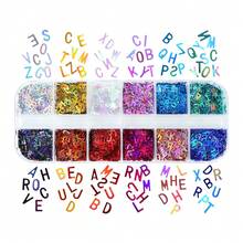 6 cajas de 12 rejillas de purpurina holográfica con forma de mariposa y corazón para uñas, decoraciones con lentejuelas, letras láser brillantes, copos de estrella de cuatro puntas, rodajas de lentejuelas mixtas, suministros para uñas DIY y accesorios. - Multicolor - Ver 4