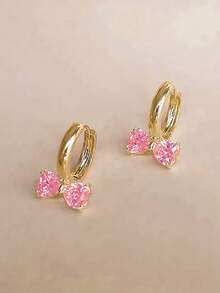 1 对儿童漂亮方晶锆石环形耳环，适合女孩礼物，适合日常装饰，适合派对珠宝生日礼物