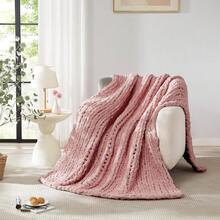 Chunky Knit Blanket - Soft Chenille Yarn Throws 40x50: Handmade Thick Cable Crochet Blanket - Large Chunky Yarn Rope Knot Throw For Couch, Sofa, Bed Home Decor - 玫瑰粉紅 - 查看 7