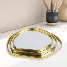 1PC Modern Tray With Mirror Finish - Versatile - Light Luxury Golden Metal Organizer Tray, Perfect For Jewelry, Perfume, Cosmetics & More - Home Decorative Tray, Vanity Living Room Bathroom Bedroom Countertop Decor For Women Storage Organizer Travel Essentials Gift Back To School