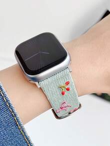 1 件女式刺绣蝴蝶结、花朵、樱桃水洗牛仔皮革表带，兼容 表带 38 毫米 40 毫米 41 毫米 42 毫米 44 毫米 45 毫米 49 毫米 S10 42 毫米 S10 46 毫米，时尚、可爱、舒适可更换表带，兼容 Series 11 Ultra 3 SE3 Ultra 2 S10 SE2 9 8 7 SE 6 5 4 3 2 1 - 淡青色 - 查看 3