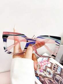 Nuevas gafas de montura grande con estampado floral colorido vintage de TR, sin receta, gafas decorativas sin receta de moda y estilo para amantes del streetwear, fotografía al aire libre y pasarela - Multicolor - Ver 3