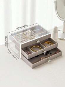1pc Three-Layer Acrylic Flannel Jewelry Box, Drawer Type Jewelry Organizer, Necklace Earrings Ring Jewelry Storage Box, Gift For Women And Girls