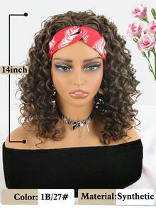 14inch HeadBand Wig Kinky Curly Wig For Women,  Deep Wave Headband Wig Glueless Half Wigs Synthetic Hair Curly  Headband Wig 1B/27# - 1b/27# - 查看 4