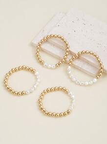 4pcs Set Elegant Baroque Pearl & CCB Beads Bracelet Layering Stacking Bracelet Jewelry For Women, Suitable For Daily Wear, Festivals, Casual Outfits, Gift For Mother/Friends