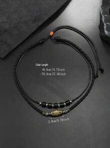 1pc Retro Punk Style Personalized Necklace Bracelet Set, Woven Wax Rope Vintage Pendant Choker Necklace Beaded Bracelet Jewelry Accessories, Suitable For Daily Wear, Gift For Friends And Family