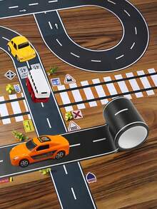 6 Rolls Pro Roadway Race Track Tape - Realistic Car-Themed Floor Decals For Indoor/Outdoor Play, Non-Slip Reusable Adhesive Tracks For Toy Cars, Party Decor & DIY Playmats (Easy Tear & Residue-Free)" - Black - View 3