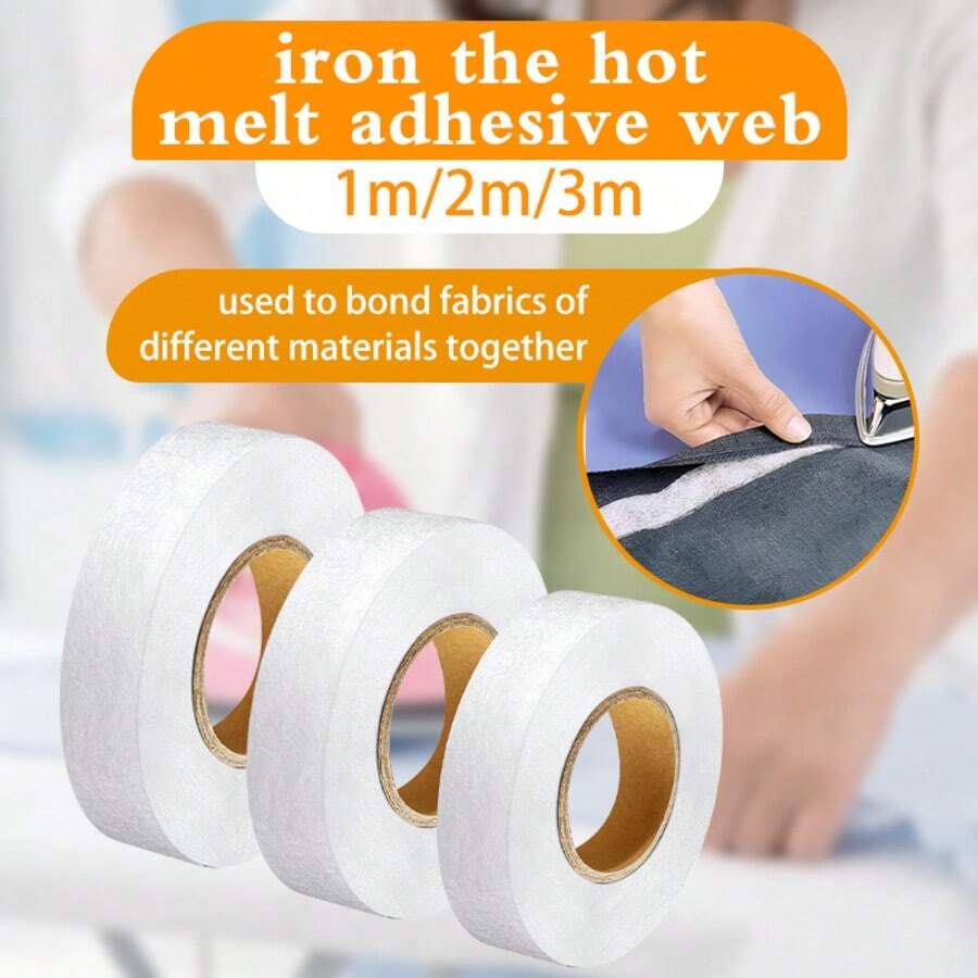 1 Rollo de cinta invisible sin coser | Adhesivo termofusible para vaqueros, pantalones, vestidos y cortinas | Cinta de tela lavable para reparación y dobladillo instantáneo de ropa | Opciones de 3 tamaños (1/2/3 cm x 64 m) | Esencial para alteraciones de moda y ropa DIY
