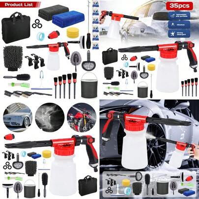 Car Wash Detailing Kit 35Pcs Cleaning Kits W Foam Gun Sprayer Collapsible Bucket
