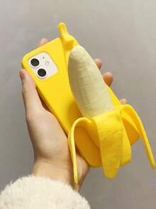 1 件 DIY 独特 3D 香蕉挤压应力缓解光面相机孔黄色 TPU 果冻手机壳兼容 Apple 17、AIR、17PRO、17PROMAX、16promax、16E、14/13、12、11 Pro Max、XS Max、X、XR、8、7、6S、Plus，防震手机壳，适合作为生日礼物、女朋友、男朋友或自用