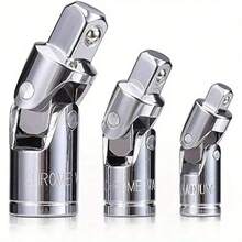 Juego de llaves de vaso de junta universal | 1 pieza/3 piezas | De alta calidad | Junta universal giratoria de 360 grados, llave rápida, junta universal pulida | Con adaptadores de conversión de 1/2 pulgada, 3/8 pulgada y 1/4 pulgada - Plateado - Ver 3