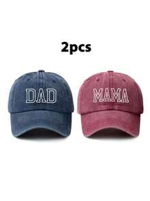 2 件男女通用复古风格爸爸妈妈刺绣镂空棒球帽，可调节休闲帽，非常适合爸爸/妈妈，多功能户外日常穿着礼物 - F - 查看 16