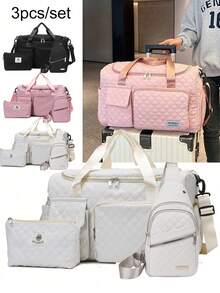3 Pcs/Set Multifunctional Travel Bag Set, Comprising Fitness, Overnight And Commuting Bags, Equipped With Shoe Bag And Toiletries Bag, Suitable For People In Travel, Business Trips And Vacations, Large Capacity And Lightweight, Solid Color And Fashionable Design, Perfect As A Gift For Outdoor Enthusiasts And Students Returning To School - Multicolor - View 1