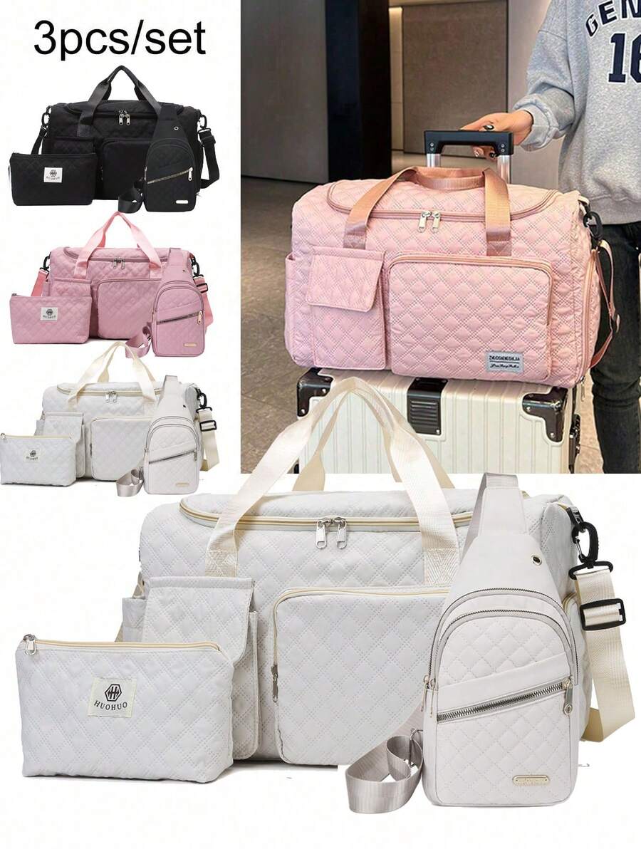 3 Pcs/Set Multifunctional Travel Bag Set, Comprising Fitness, Overnight And Commuting Bags, Equipped With Shoe Bag And Toiletries Bag, Suitable For People In Travel, Business Trips And Vacations, Large Capacity And Lightweight, Solid Color And Fashionable Design, Perfect As A Gift For Outdoor Enthusiasts And Students Returning To School - Multicolor - View 1