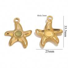 4 pièces Pendentif en acier inoxydable 304 doré, étoile de mer et pierre naturelle, DIY bijouterie, convient pour que les femmes le portent lors de vacances d'été à la plage