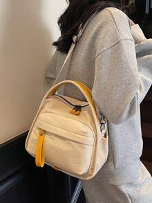 2025 春夏新款轻质帆布女士斜挎包，休闲百搭多口袋手提包，拉链开合时尚手提包适合日常使用、购物、携带手机，学院风 - 彩色 - 查看 5