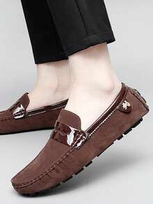 【金属装饰乐福鞋】男士金属装饰乐福鞋，舒适防滑，一脚蹬设计，男鞋，春夏款 - 棕色 - 查看 4