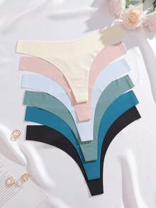 6pcs/Pack Women's V-Shape Waistline Design Seamless Low-Rise Thong Panties, Multiple Colors - Multicolor - View 4