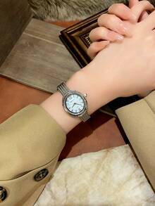 1 件新品椭圆形蓝色/金色/白色表盘时尚简约金色不锈钢女士手表，商务休闲优雅复古风格女士石英表，节日馈赠佳品