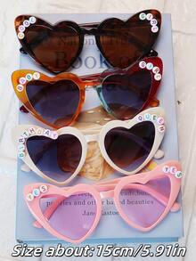 1 PC Personalized Name Sunglasses, Custom Sunglasses For Woman, Heart Shaped Sunglasses Personalized Name Glasses, Bridesmaid Glasses, Newlyweds Glasses, Bridal Sunglasses, Wedding Glasses - Random Colored Letters - View 7
