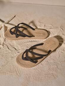 Tropiscape 女士黑色度假人字拖，仿麂皮趾柱设计，营造度假氛围，休闲海滩秋季圣诞节冬季圣诞礼物 - 黑色 - 查看 2