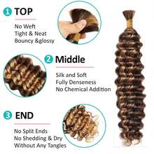 Human Braiding Hair For Boho Braids 4/27 Highlight Ombre Deep Wave Bulk Human Hair 110g 26 Inch Curly Wave Honey Blonde Human Hair Extensions No Weft 2 Bundles/Pack - SP4/27 - 查看 3