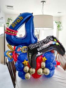 23-teiliges blaues & goldenes Ballon-Set für Gamer-Geburtstag - 32 Zoll blaue Nummer-Luftballons 0-9, Spielkontroller Folien-Luftballons, metallisch goldene lange Luftballons, 5 Zoll goldene Stern-Luftballons, 10 Zoll dunkel- und hellblaue Latex-Luftballons - perfekt für Gaming-Party Dekoration, Videospiel-Themen Geburtstag Dekor, Arcade-inspirierter Hintergrund, Geschwindigkeit & Action Party-Stil