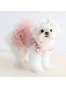 Vestido de princesa con mangas con volantes para perros y gatos pequeños como poodle, bichón frisé, pomerania, maltés, Yorkshire Terrier, etc. Atuendo para fiesta de cumpleaños, primavera/verano