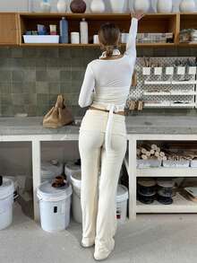 Cross Wrap Tie Crop Top For Women Y2k Cropped Top Ruched Shirts Long Sleeve V-Neck Slim Fit Tie Ballet Yoga Workout T Shirts Coquette Blouse Summer Going Out Tops - 白色 - 查看 7