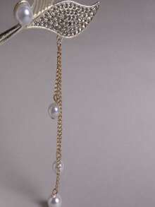 Pasador de pelo con decoración de perlas falsas y rhinestones en forma de cola de pez, elegante accesorio para moño, moldeador de moño, pieza de pelo para moño, horquillas para peinado, artículos escolares, accesorios para el cabello, accesorios para la cabeza, accesorios para el cabello para mujeres - Dorado - Ver 6